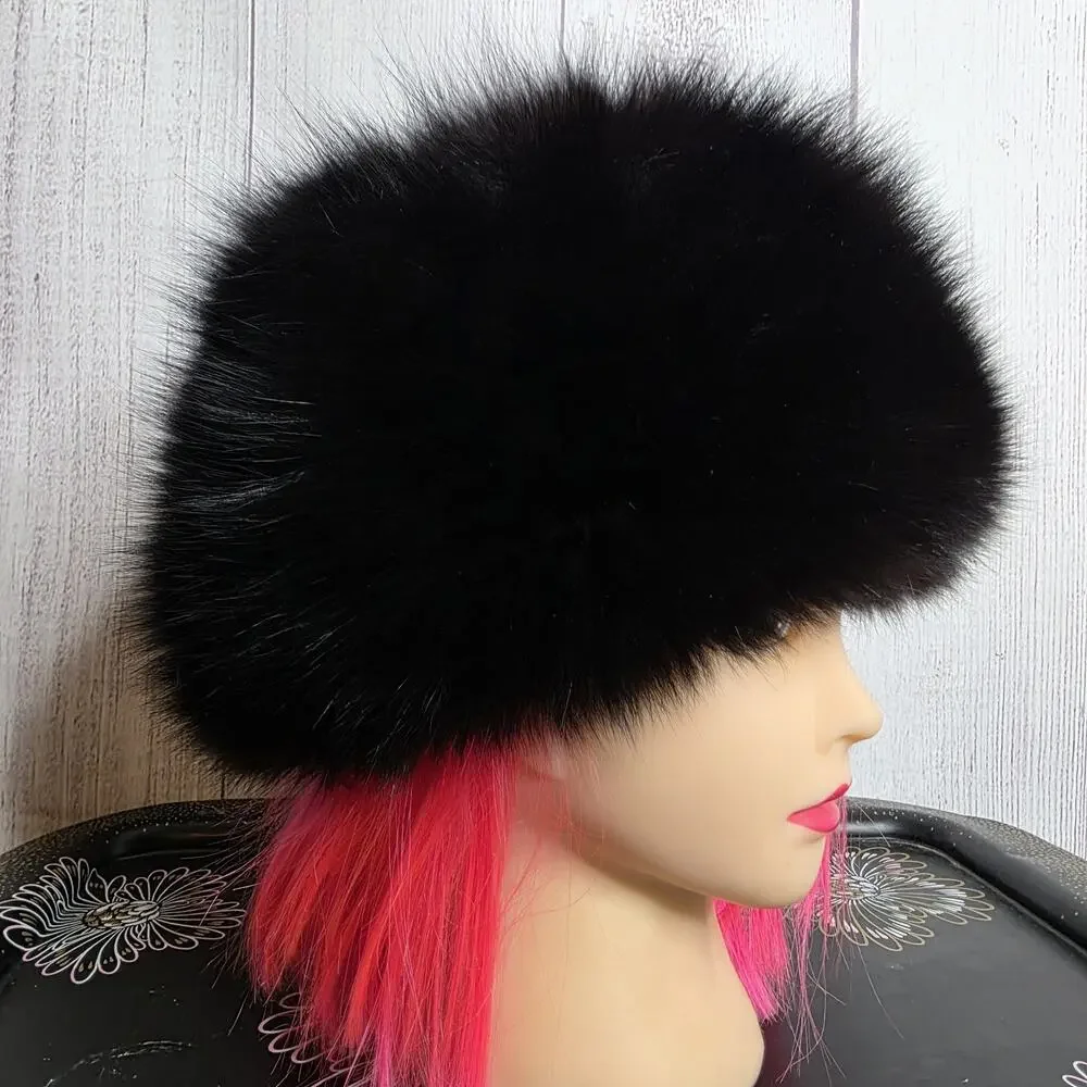 Vintage Black Fur Hat Womens Russian Cossack Winter Genuine Fur Plush